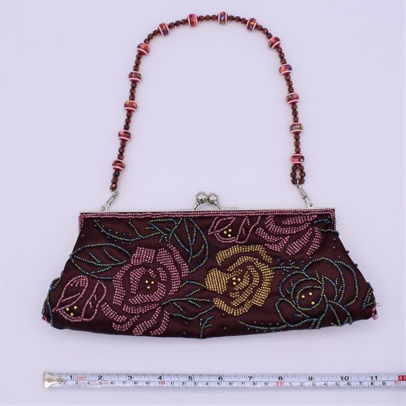 BURGUNDY FLORAL BEADED EVENING BAG - Picture 3 of 5
